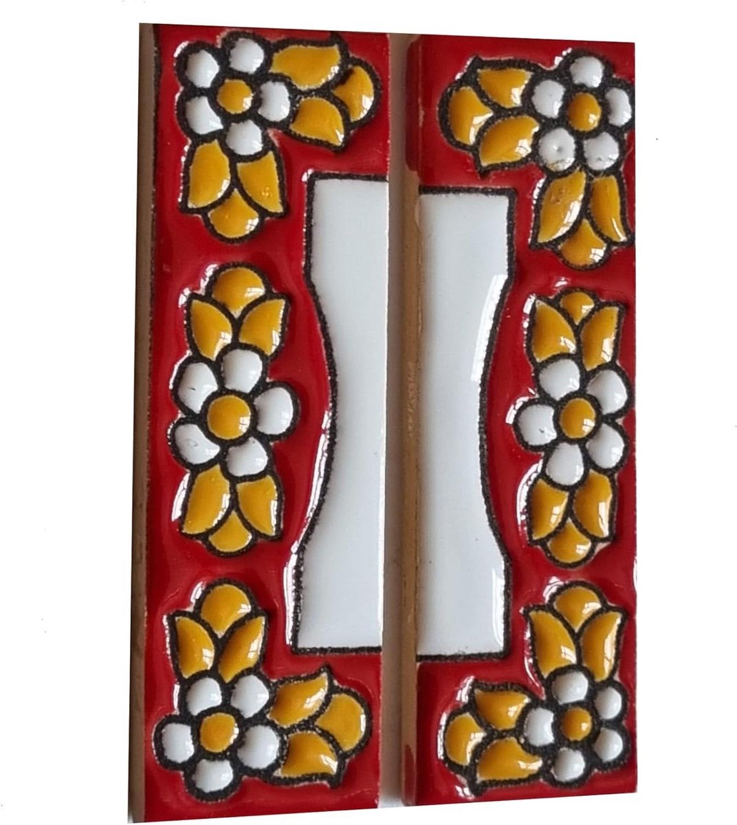 Keramische Tegels - Nummers Letters - Huis Nummer - Handgeschilderd Bloemen - 7.5 x 3.5 cm
