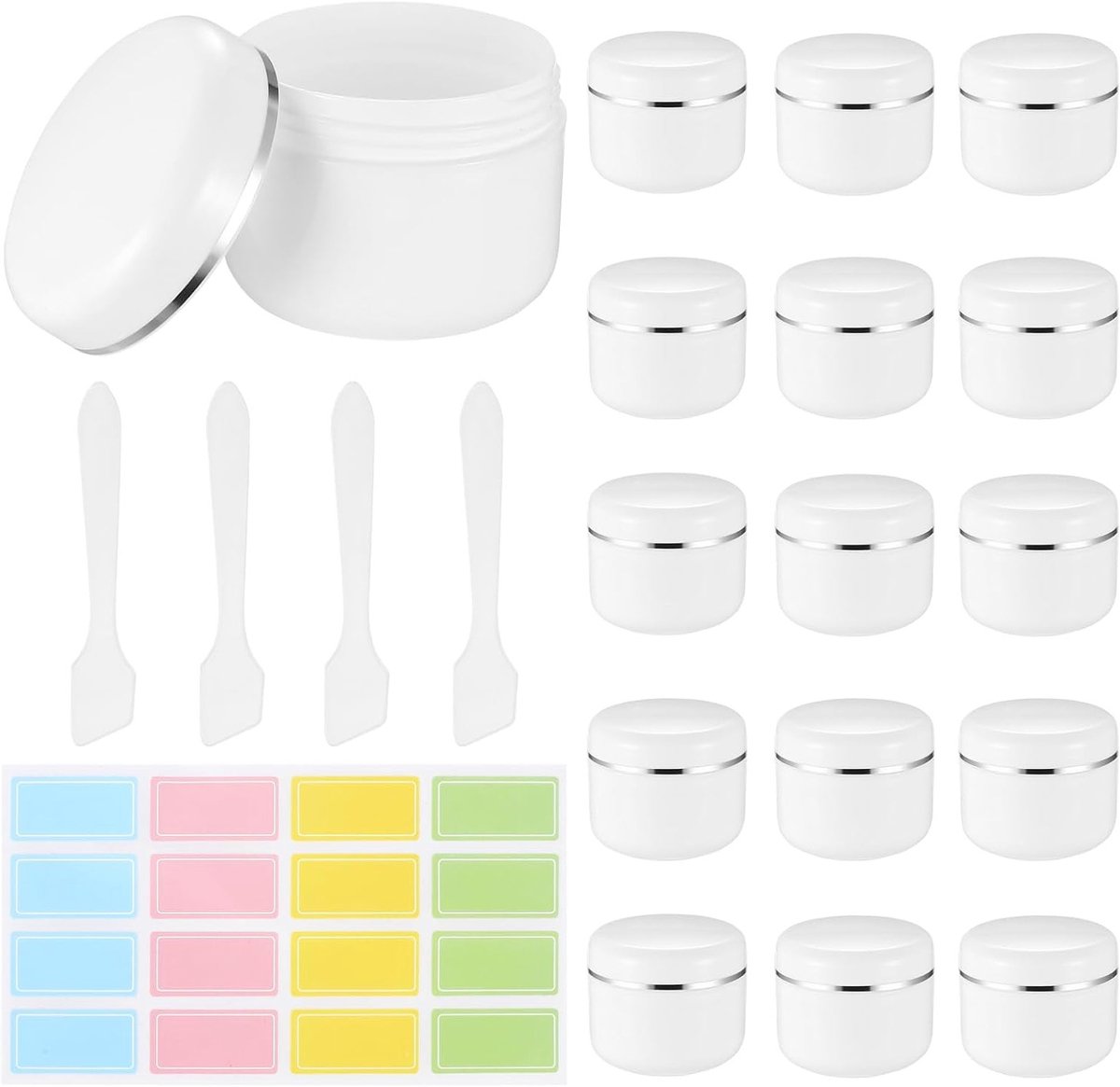 15 Lege Olie- en Zalfdozen van 50 ml met 4 Spatels en 1 Label voor Cosmetica en Crème Gel
