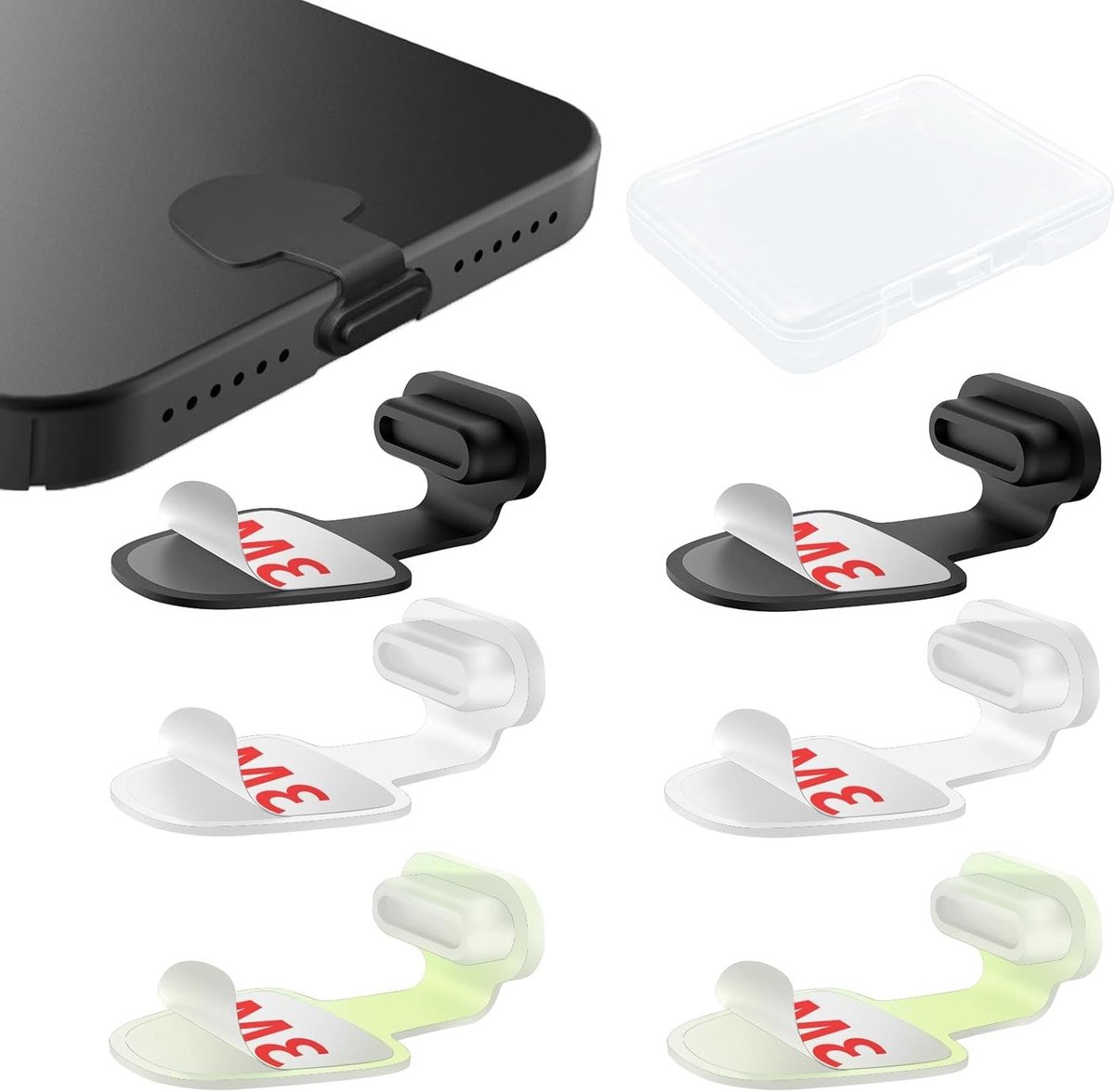 Pack van 6 USB C stofbeschermers voor Type C poorten - Compatibel met iPhone 15, Samsung Galaxy S23 en meer - Zwart en doorzichtig ontwerp
