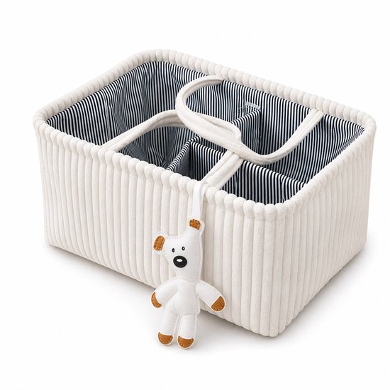 Opvouwbare Luiertas Organizer Bruin - Corduroy Luiermand met Vakken en Verdelers - Baby Opbergmand voor Luiers, Doekjes en Accessoires - Draagbare Nursery Caddy - Wit van Merkloos — afbeelding 2