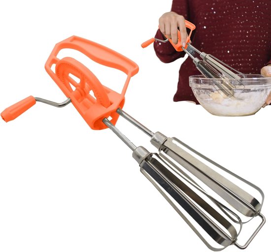 Handslinger Mixer - Eierklopper - Beslag Roeren - Dubbele Mengkoppen - 25 cm - Oranje — afbeelding 5
