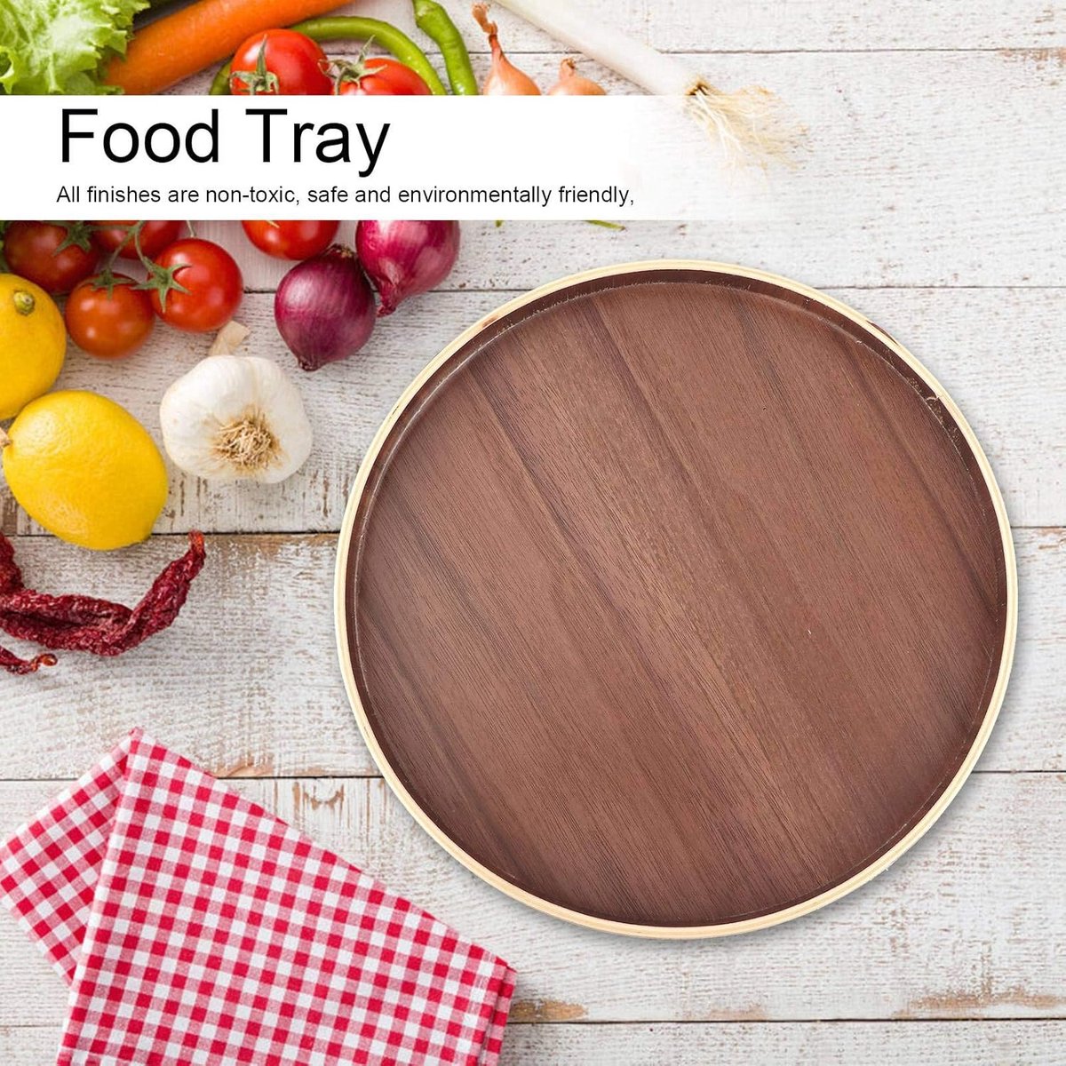 Rond Dienblad - Houten Serveerschaal - Ontbijt Serveren - Verhoogde Rand - 30 cm - Walnoot — cadeau in Koken & Dineren - foto 2