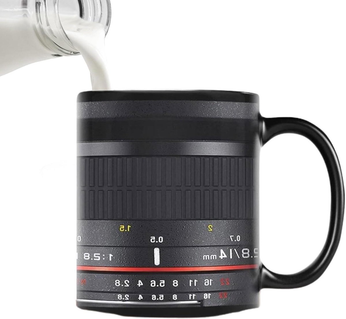 Camera lens mok - Koffiekop keramiek - Geniet van koffie - Professionele stijl - 350 ml - Zwart