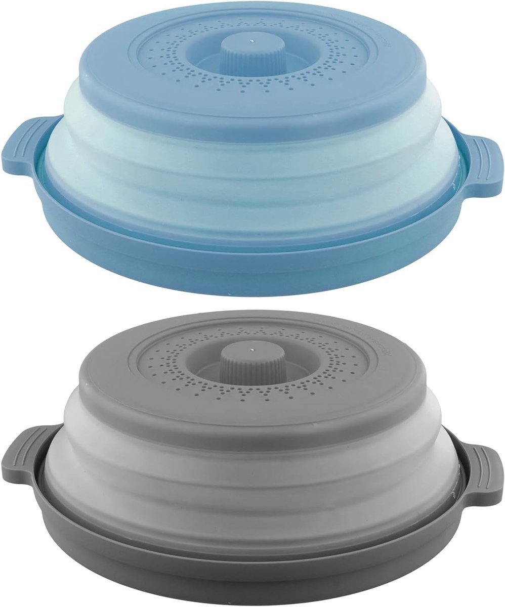 2-Pack Magnetron Deksel voor Eten - Vouwbare Spetterdeksel met Handgreep en Stoomopeningen, Geschikt voor 10.5" Schalen en Borden, Grijs