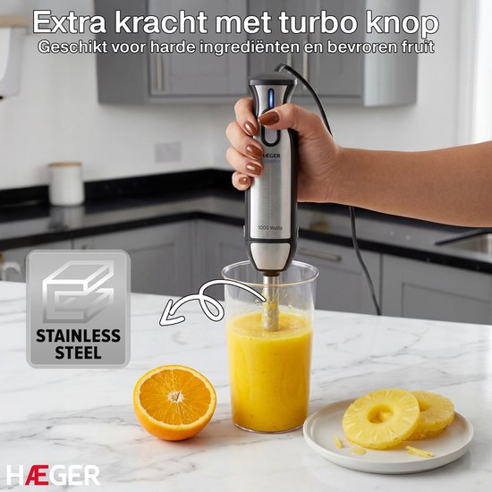 Haeger Extreme Chopper Staafmixer - Inclusief Mengbeker - Regelbare Snelheid - Krachtig 1000W - Hand Blender - Zilver van Haeger — afbeelding 3