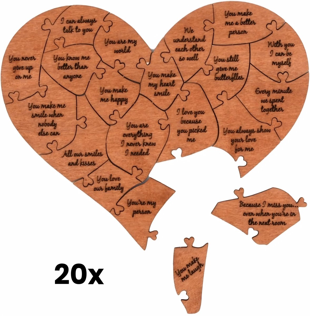 “Houten Love Puzzle“ – 20 Redenen Waarom Ik Van Je Hou – Cadeau voor Vriend(in), Partner of Moeder – Gegraveerde Hartjes in Luxe Houten Doos – Valentijn, Verjaardag of Moederdag Geschenk – Handgemaakt & stijlvol – Geschenk Cadeau
