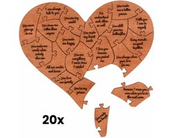 Houten Liefdespuzzel - 20 Redenen Waarom Ik Van Je Hou - Gegraveerde Hartjes met Houten Bewaarbox