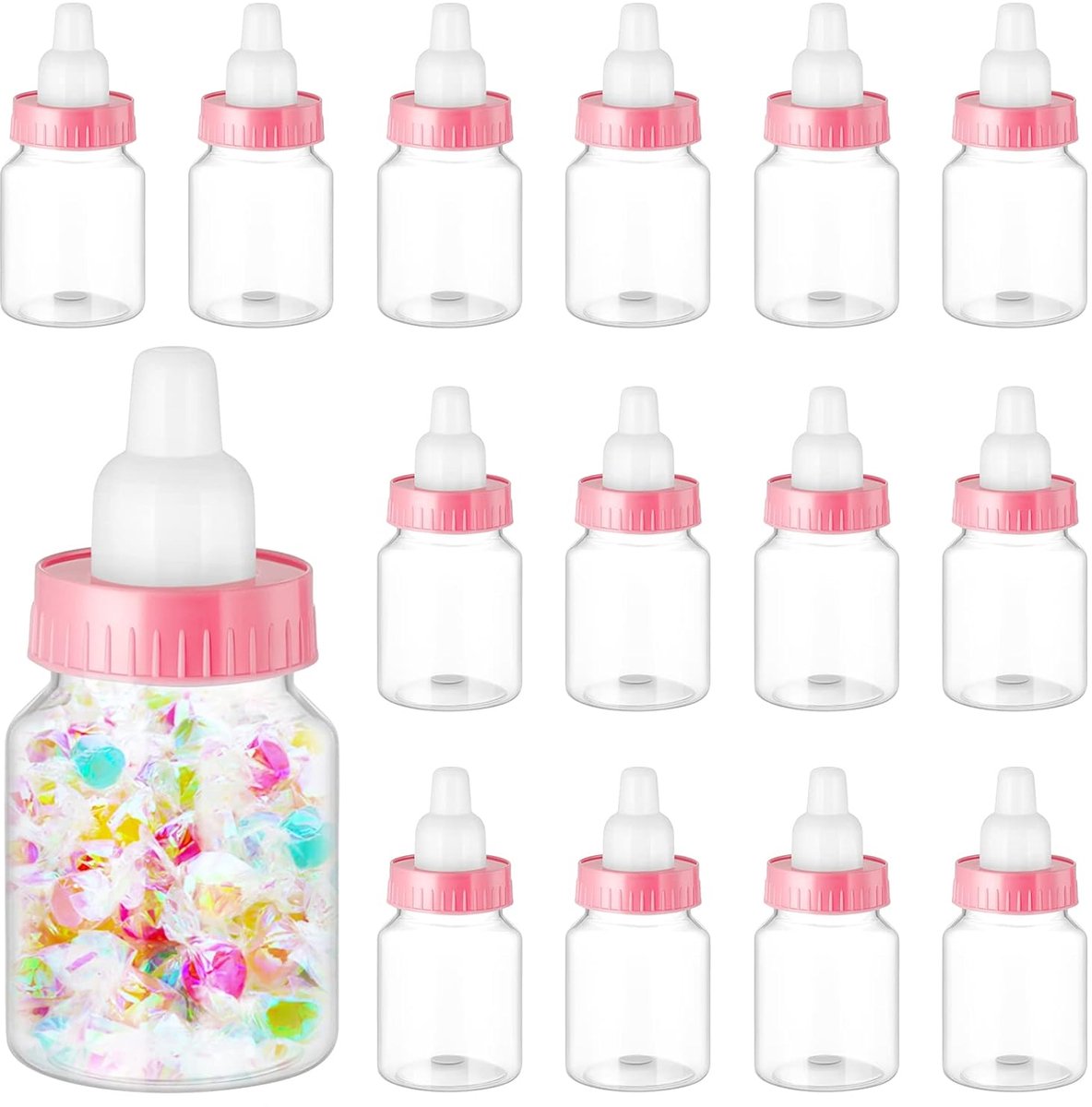36-Delige Mini Snoepflesjes Bedankjes - Baby Shower Decoratie - 9cm - Roze