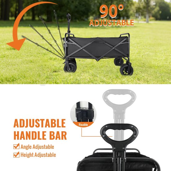 Innovastore Bolderkar - Bolderkar opvouwbaar - Bolderwagen - tot 150kg draagvermogen - met verstelbare trekstang - zwart van Merkloos — afbeelding 2