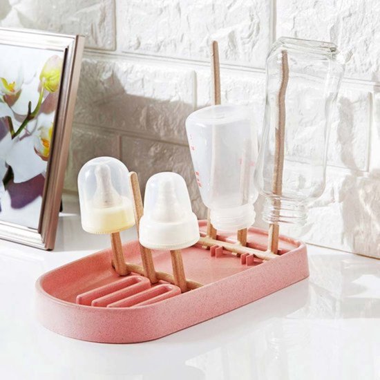TSD goods - Flessen Droogrek - Flessenrek Baby - Droogrek Voor Baby Flessen - Baby Voeding - Uitklapbaar - Roze — afbeelding 2