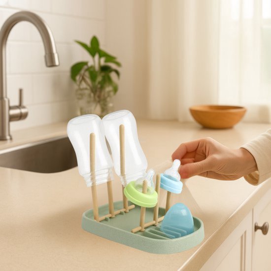 TSD goods - Flessen Droogrek - Flessenrek Baby - Droogrek Voor Baby Flessen - Baby Voeding - Uitklapbaar - Roze — afbeelding 3
