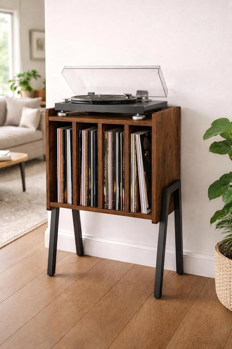 SNJY® Platenspeler Meubel - Platenspeler Kast - LP Houder - Platenhouder - 30D x 45B x 66H cm - Bruin