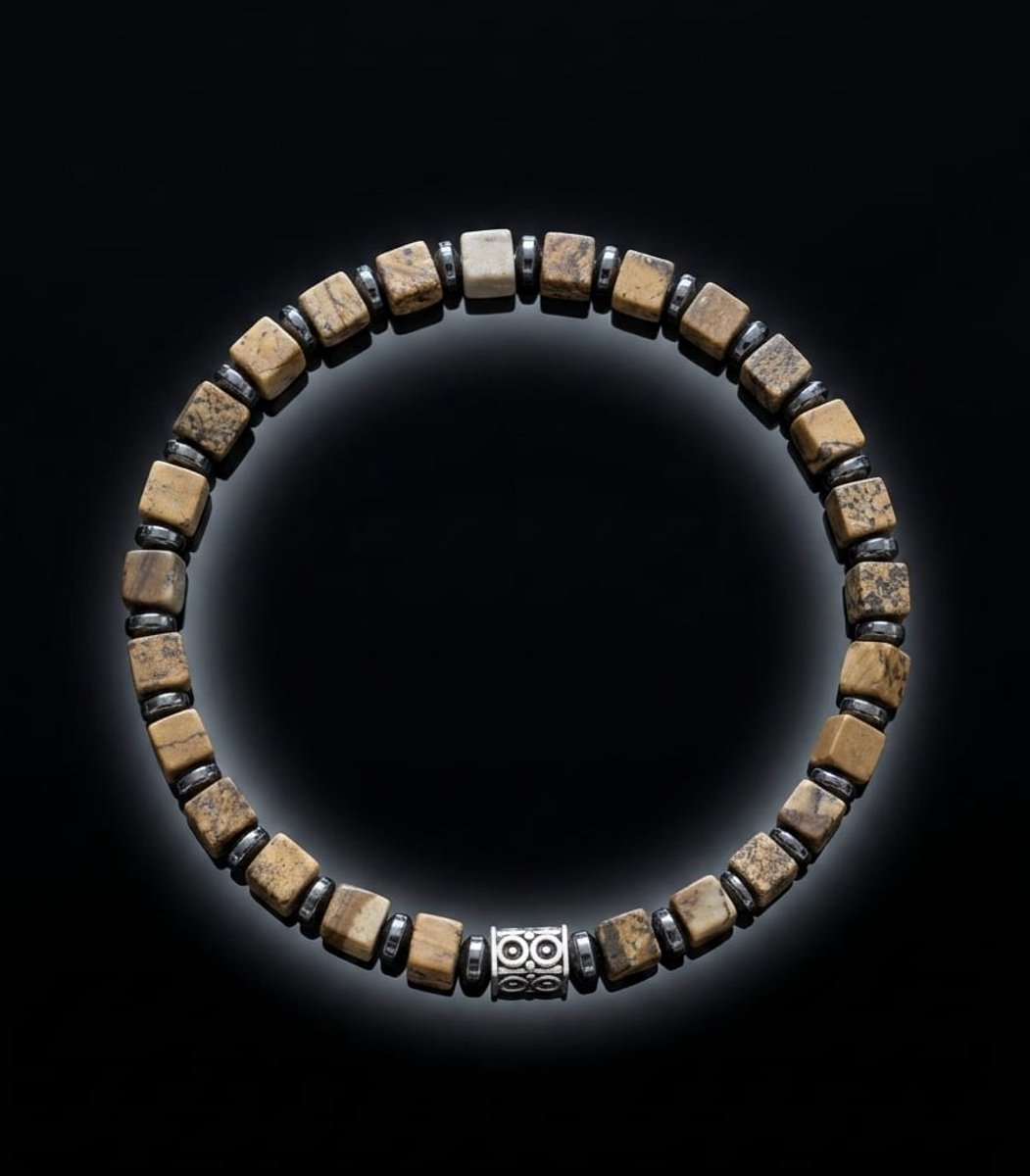 Edelsteen Armband Landschap Jaspis - 4mm Vierkant (Cube) - 921 Zilver - Cadeau Moeder