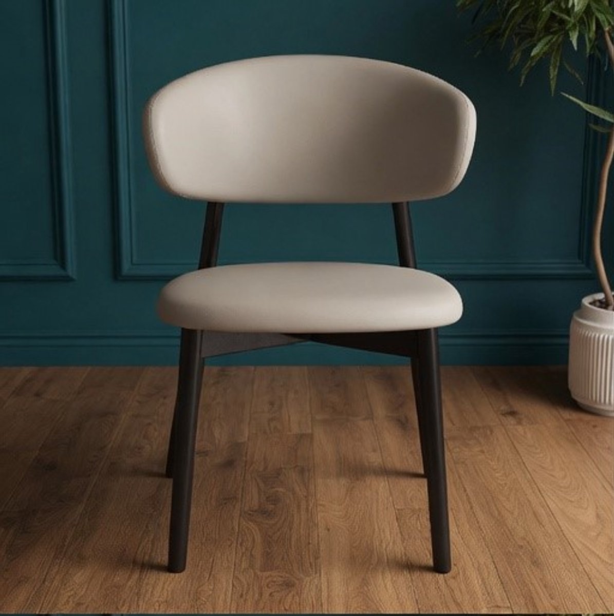 Moderne Scandinavische Gestoffeerde Houten Eetkamerstoel met Ergonomische Rugleuning – Comfortabele Keukenstoel – Ruimtebesparend Design – Draagkracht tot 113 kg – Ganeey