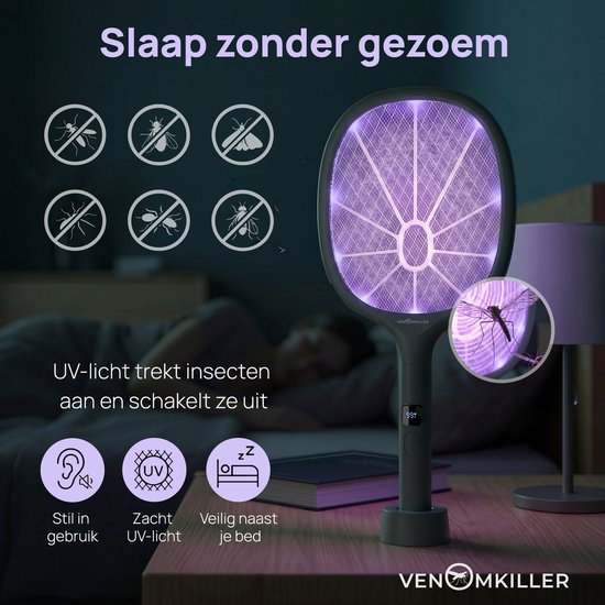 Lichtgroene vliegenmepper met geactiveerd UV-licht, effectief tegen muggen 's nachts. Stil in gebruik.