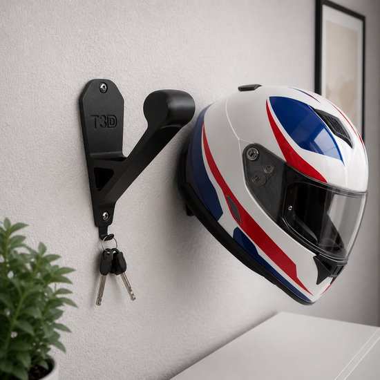 T3D Minimal Helm Hook – Helmhouder – Motorhelm Haak – Scooter helm Ophangen – Wandmontage – Zwart