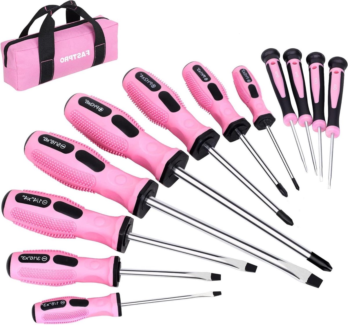 Schroevendraaiers Set - Reparatieset - Huishoudelijk Gebruik - Magnetische Tips - 12 Delig - Roze