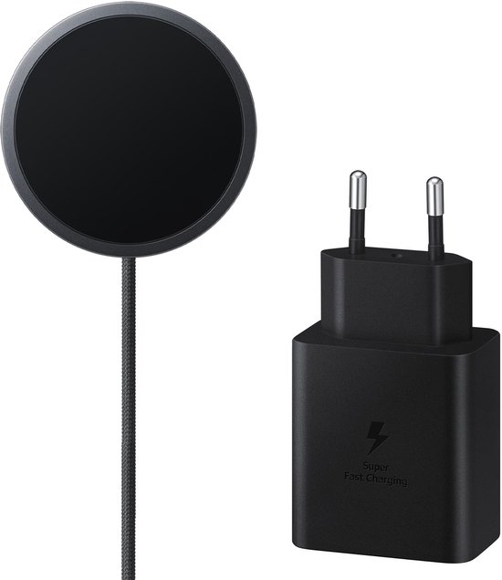 Samsung Draadloze Magnetische Oplader 25W Qi2 + USB-C Snellader 45W Fast Charge Donkergrijs