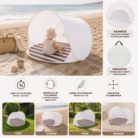 BRD® Outdoor - Pop-up Tent Gestreept Beige Rond inclusief opbergtas - Kampeertent Camping Strandtent Picknicktent picknick essentials van BRD® — afbeelding 2