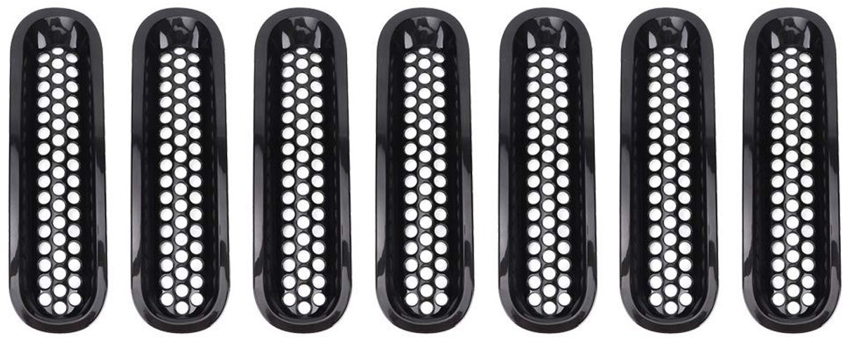 Qiilu 7-delige Zwarte Voorbumper Grill voor Wrangler JK 2007-2017