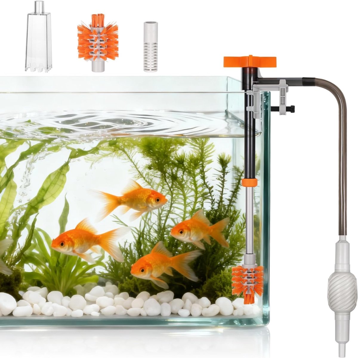HEZIVO® Aquarium Stofzuiger Bodemreiniger - Schoonmaakset 3-in-1 - Met Algenschraper - Grindreiniger - Verlengbaar