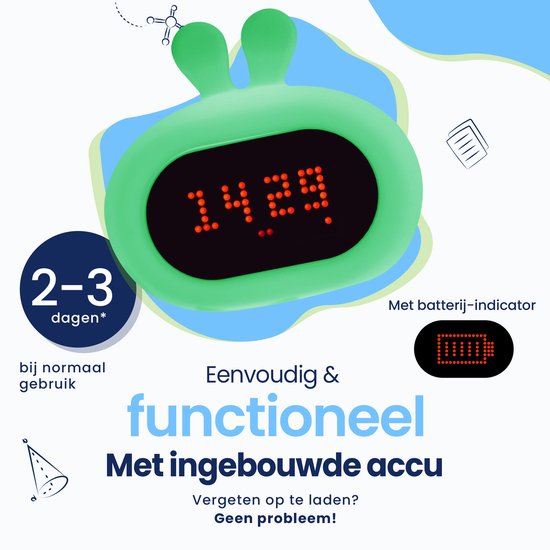 Kadoing Konijn Kinderwekker - Slaaptrainer Kinderen - Digitale Wekker en Wake Up Light