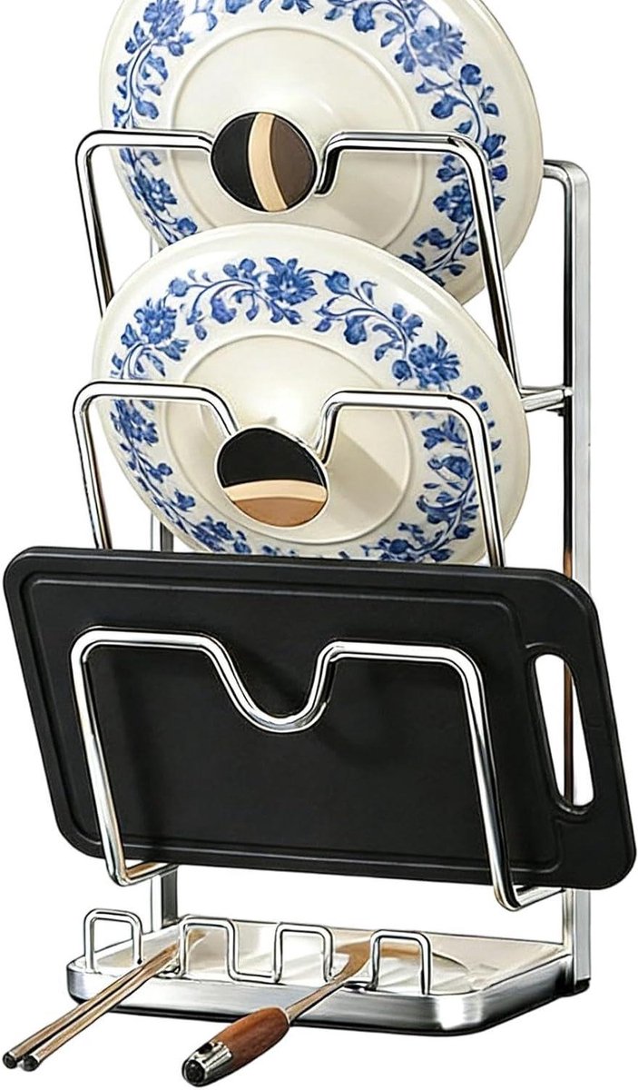 Deksel Organizer - Kastrek Houder - Keuken Opbergen - Verstelbare Plaat - 21x173x21 cm - Zilver
