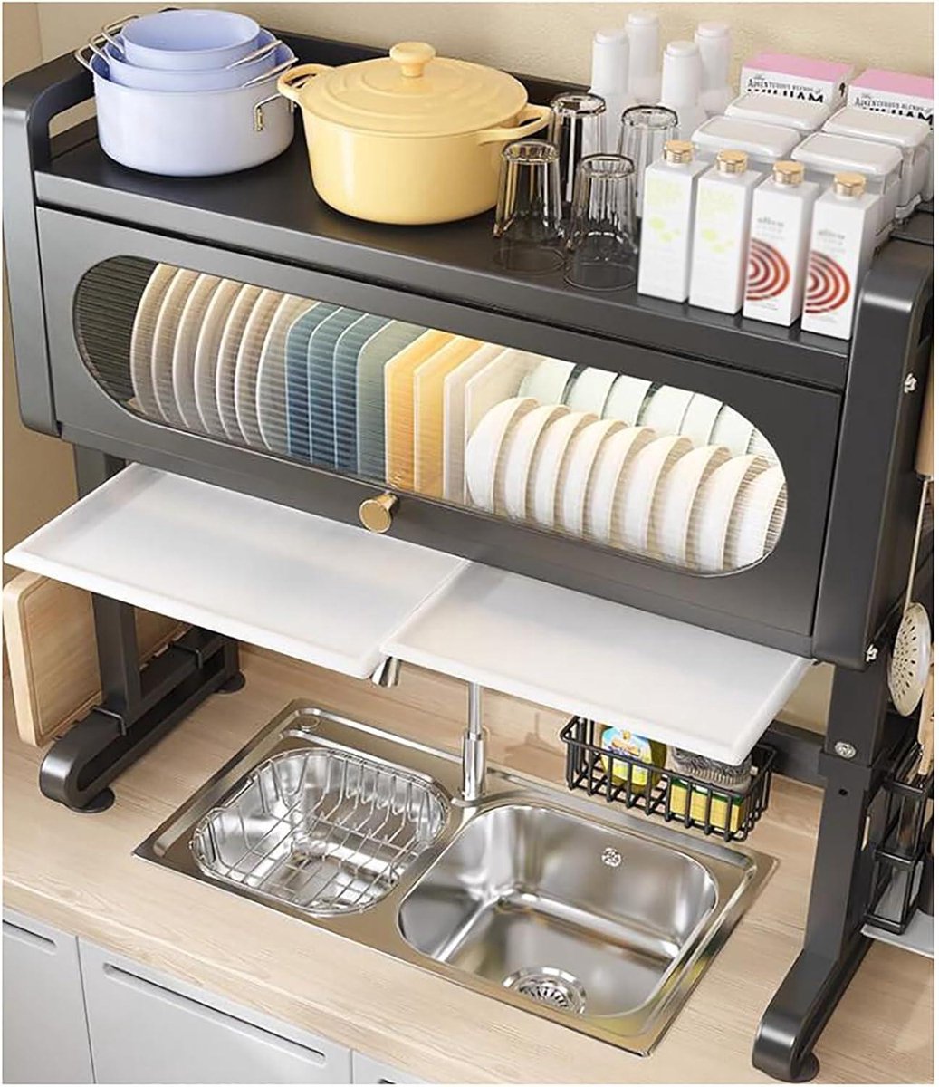 Afdruiprek Gootsteen - Keuken Organizer - Keuken Opruimen - Verstelbare Hoogte - 67 cm - Zilver