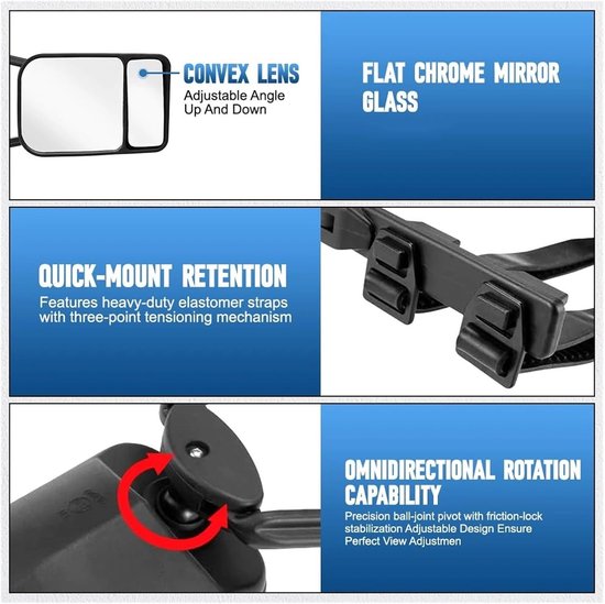 Riloer 2x Caravan Mirror Trailer Drag Mirrors, RV Pull Mirror, Adjustable Extendable Mirror for Car, RV, Caravan, RV, Most Large Vehicle Mirrors — afbeelding 4