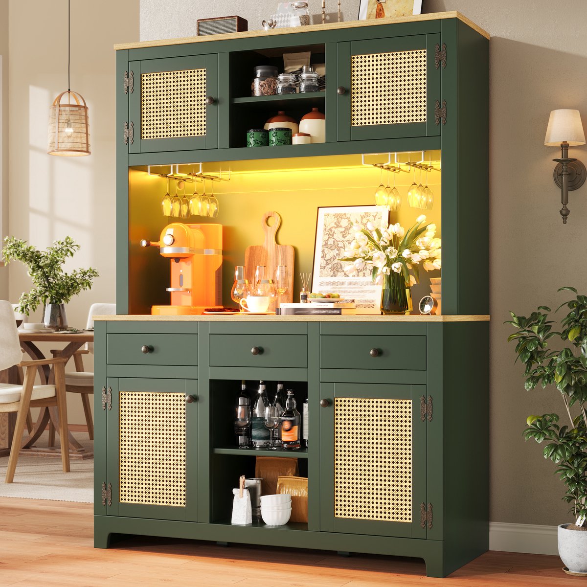 MODENUIT Opbergkast - Met Verstelbare Planken, Laden En Verlichting - Voor Keuken En Woonkamer - MDF - 120x40x180 Cm