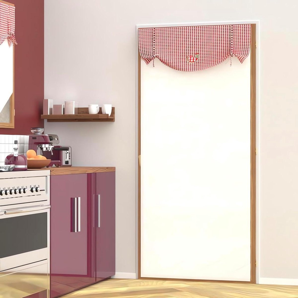Gordijnen voor Franse ramen - Vitrage deuren - Raamdecoratie - Gingham ruitpatroon - 90 x 200 cm - Wit en rood