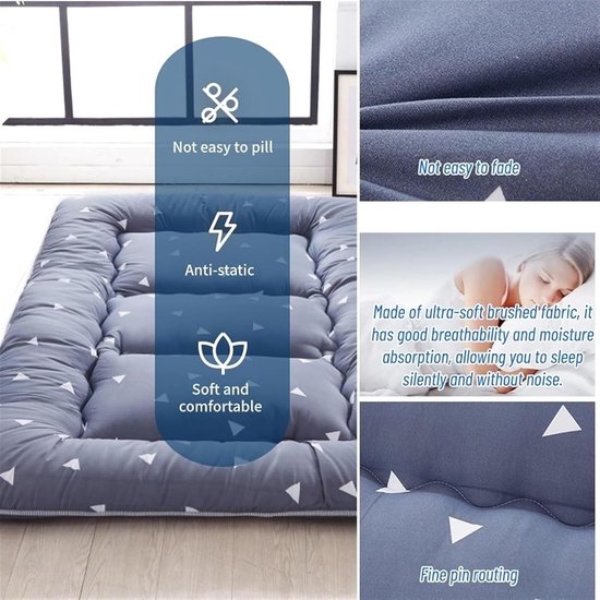 Futon Matras - Japanse Mat - Extra Slaapplek - Ergonomisch Ontworpen - 90 x 200 cm - Grijs — afbeelding 2