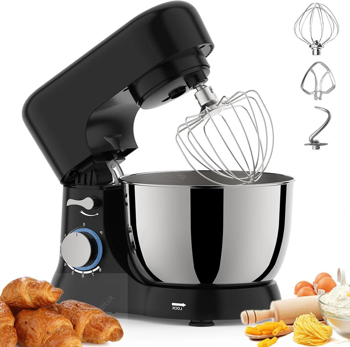 Keukenmachine - Elektrische Mixer - Bakken Thuis - Krachtige Motor - 45 Qt Kom - Zwart