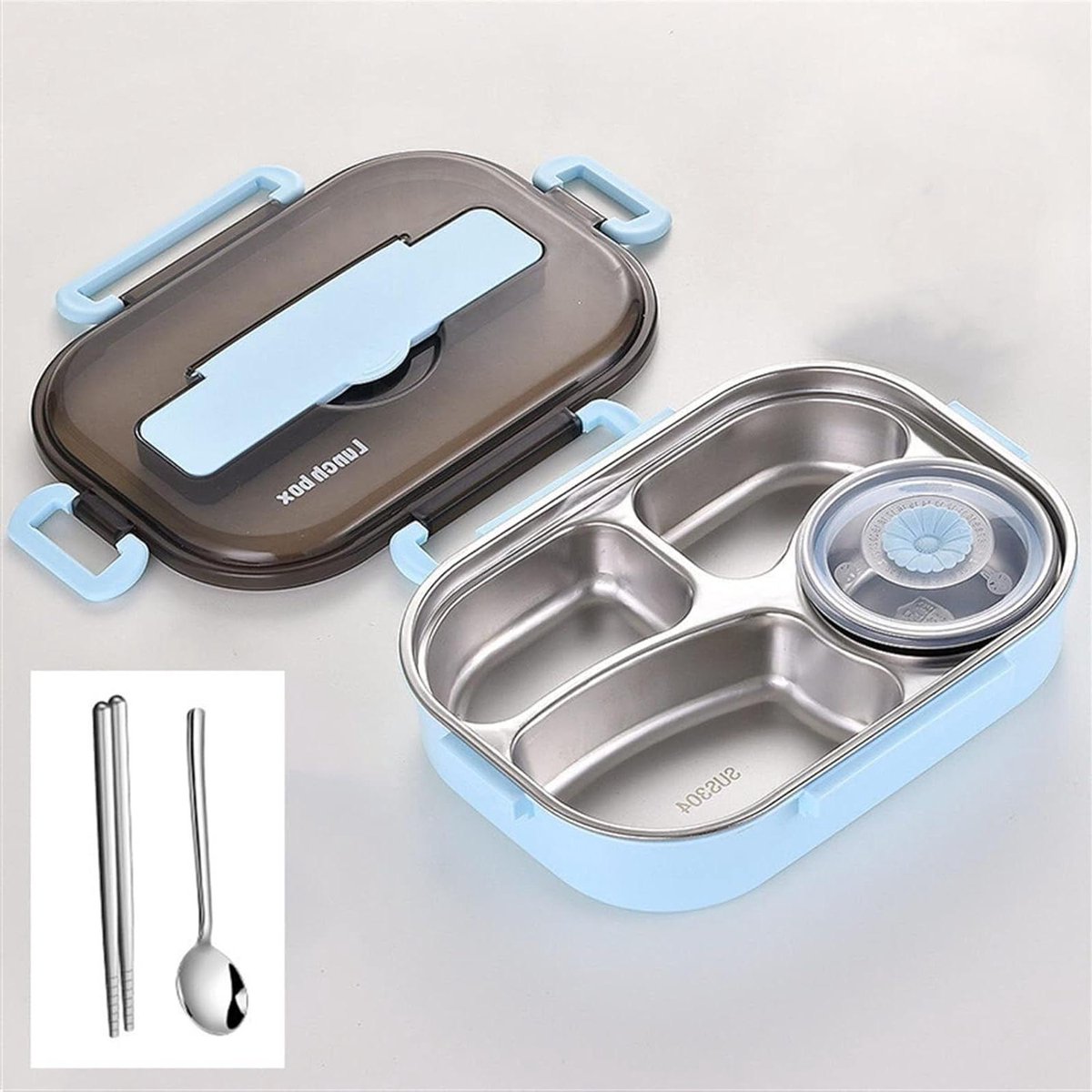 Lunchbox RVS - Soepkom Container - Maaltijden Meenemen - Lekvrij Deksel - 1 g - Blauw