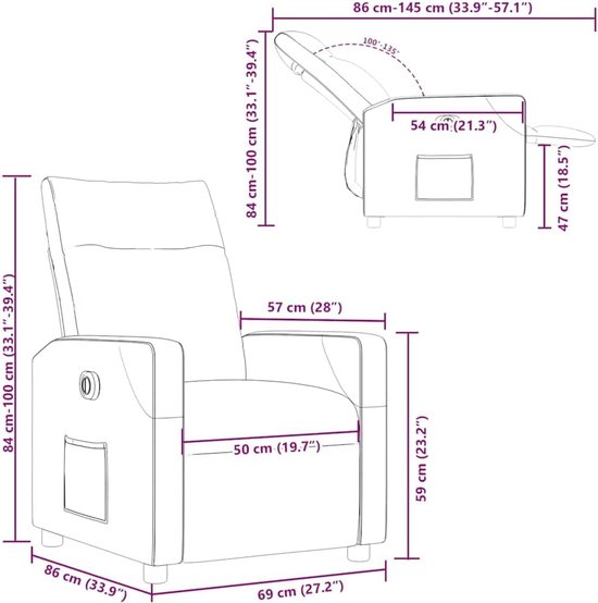 Verstelbare Fauteuil - Elektrische Stoel - Ontspannen Zitten - Automatische Verstelling - 69 x 86 x 100 cm - Taupe — afbeelding 3