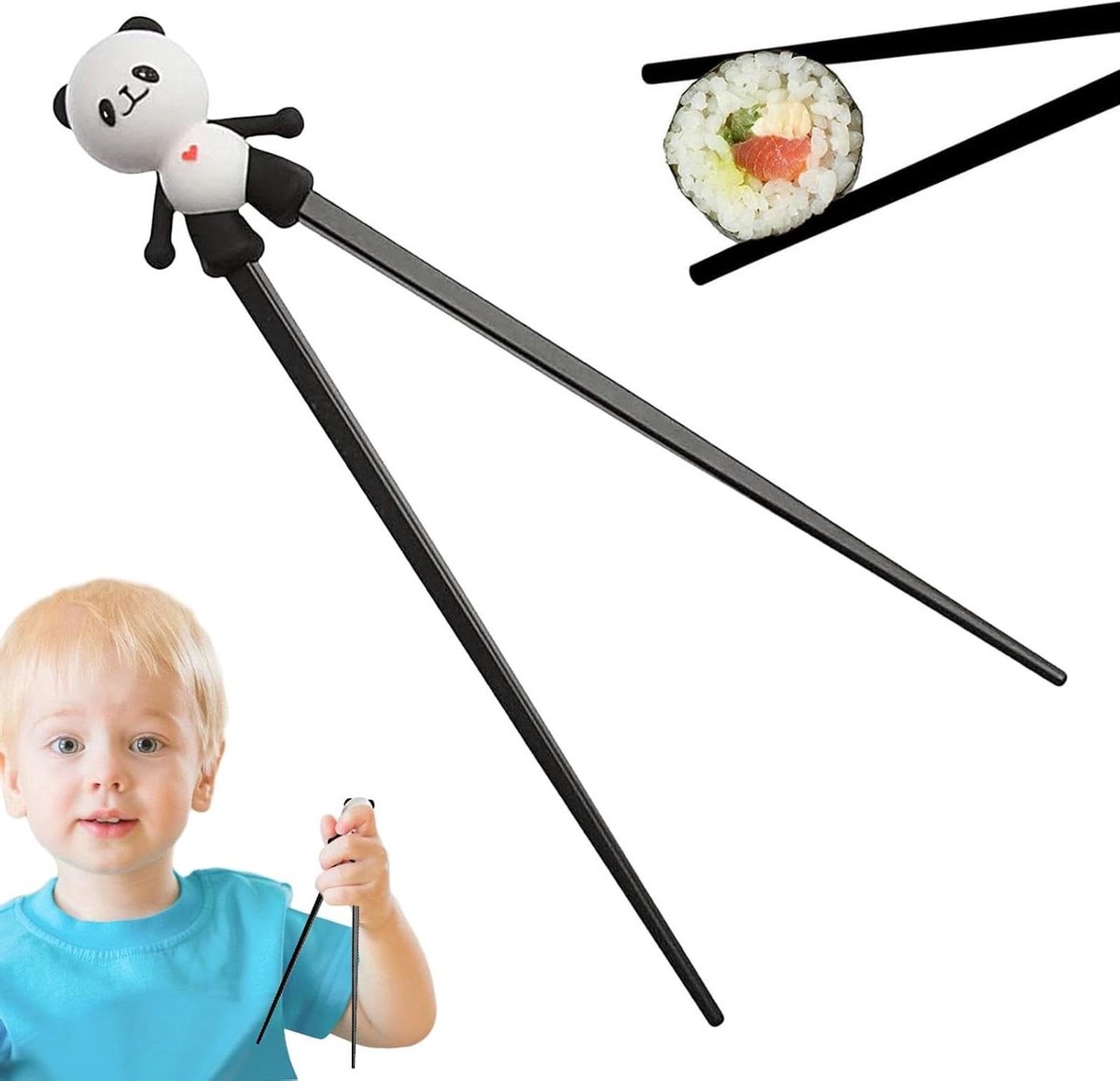 Kinder Eetstokjes - Hulp Eetstokjes - Leren Eten - Panda Ontwerp - 23 Centimeter - Zwart