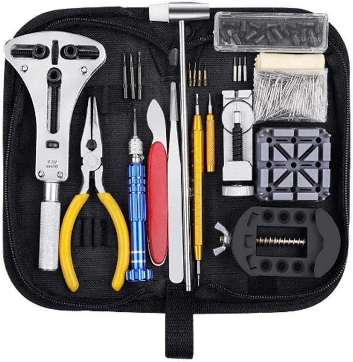 Horloge reparatie set - Horloge gereedschap - Horloge onderhoud - Complete set - Canvas tas - Zwart