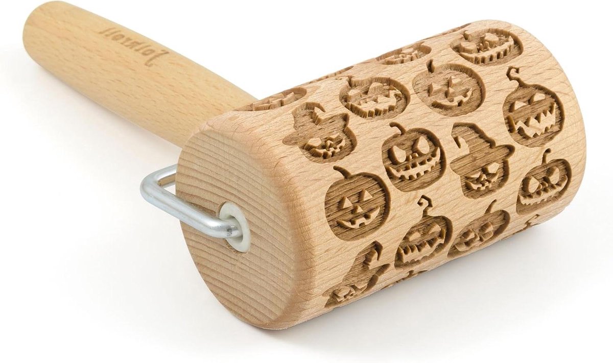 Deegroller Mini - Patroonrol - Koekjes Versieren - Pompoen Motief - 95 cm - Houtkleur