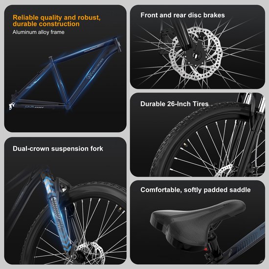 EVERCROSS EM3 26 inch Fiets voor Tieners - Shimano 21 Versnellingen –schijfrem - Licht Aluminium Frame van EVERCROSS — afbeelding 3