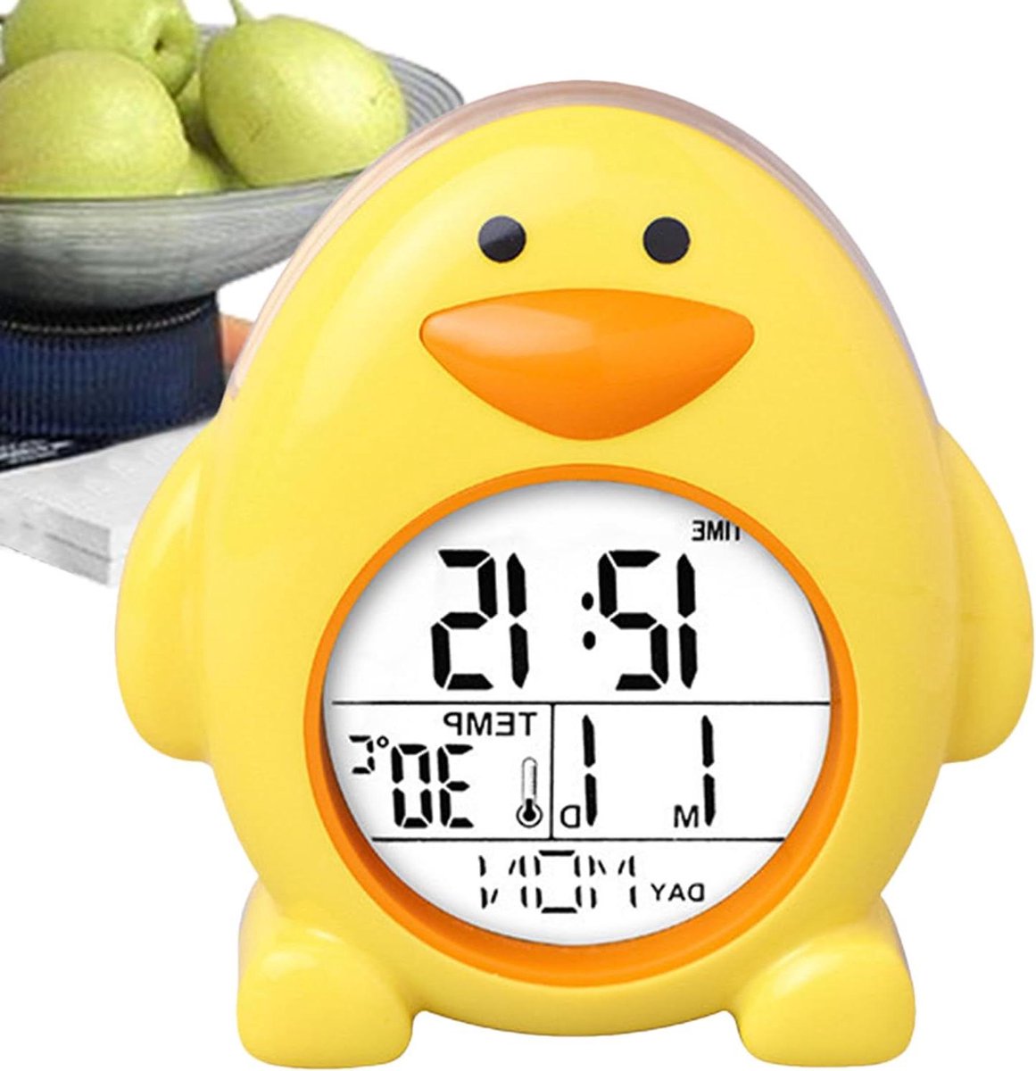 Kinderwekker Digitaal - Schattige Klok - Wakker Worden - Temperatuur Weergave - 9 cm - Geel