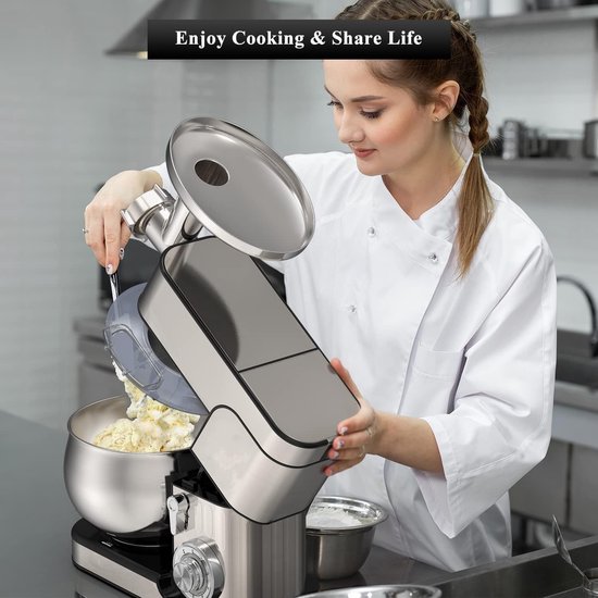 Keukenmachine - Multifunctionele mixer - Bakken en koken - Planetaire mengbeweging - 12 liter kom - Zilver — afbeelding 5