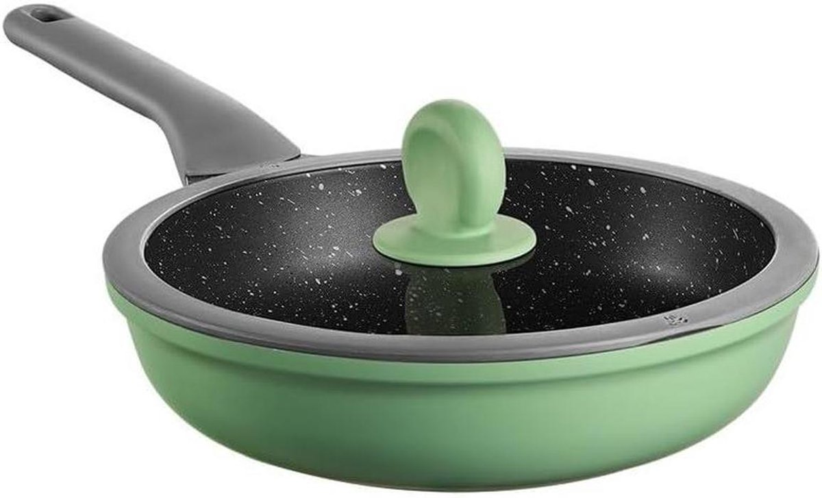 Koekenpan - Koekenpan met deksel - Dagelijks koken - Non-stick steenafwerking - 26 cm - Zwart
