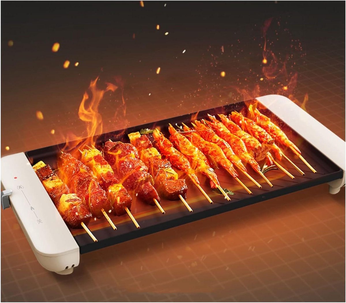 Elektrische Grillplaat - Gezondheidsgrill Pan - Buiten Koken - Rookvrij Grillen - 40 cm Lengte - Beige