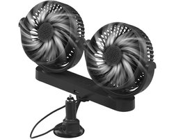 Auto Ventilator - Dubbele Kop - Warme Dagen - 360 Graden Draaibaar - 12V 24V - Zwart