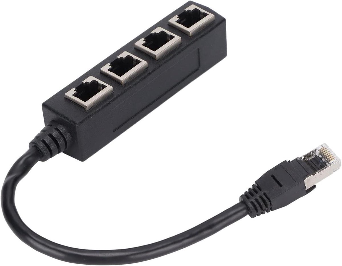 Netwerk Splitter - Ethernet Adapter - Kabel Uitbreiding - 1 naar 4 Poorten - Standaard Formaat - Zwart