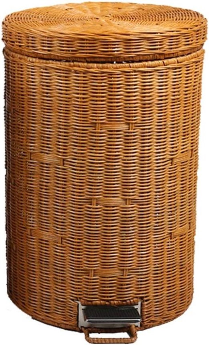 Rotan Prullenbak - Afvalbak Deksel - Hygiënisch Afval Beheer - Pedaalbediening - 5L 12L - Geel