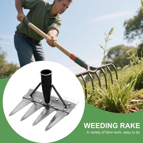 Tuinhark - Onkruidwieder Hark - Gazon Onderhoud - Dubbelzijdig Ontwerp - 4 Tanden - Metaal — afbeelding 4