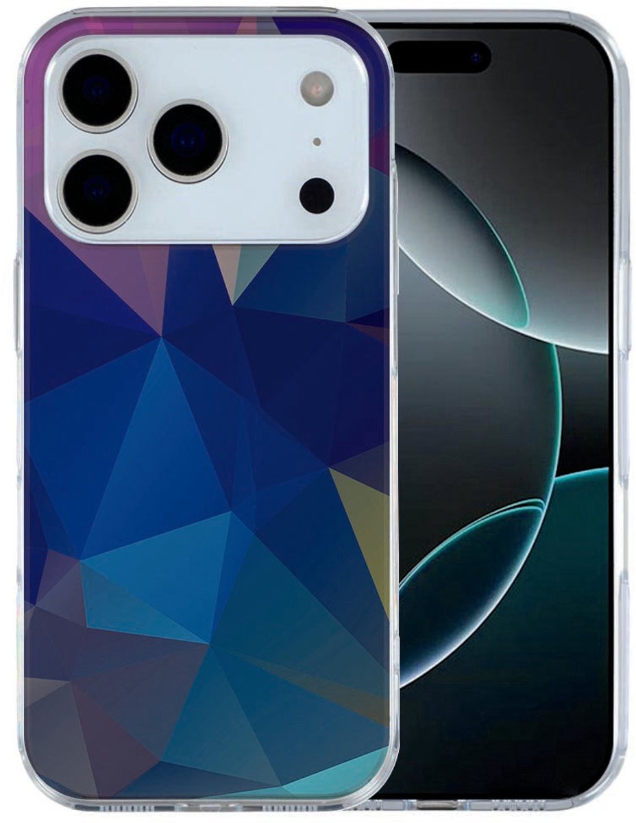 iPhone 17 Pro Max Hoesje Polygon Dark – Strak TPU Cover met Donker Polygon Patroon