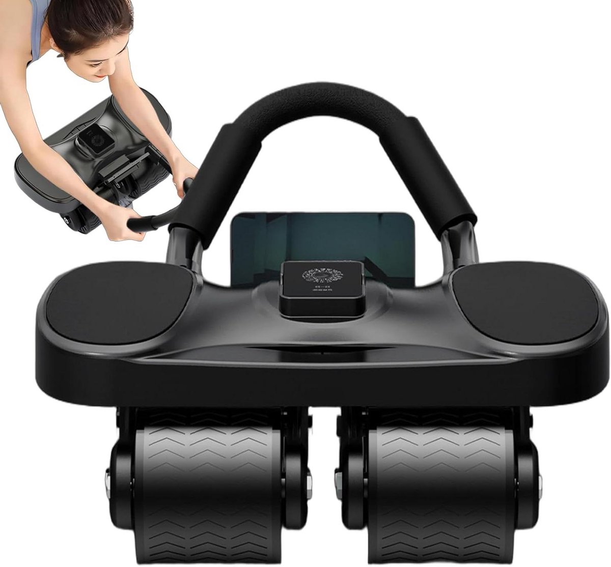 Elleboogsteun AB Roller - Buiktrainer Wiel - Core Training - Stabiele Vierwielbasis - 42x31x20 cm - Zwart