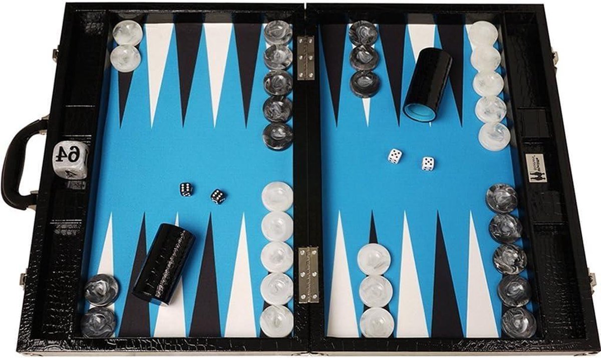Toernooi Backgammon Set - Strategie Spel - Spelavonden Thuis - Ultra Glad Speelveld - 21 Inch - Zwart Blauw